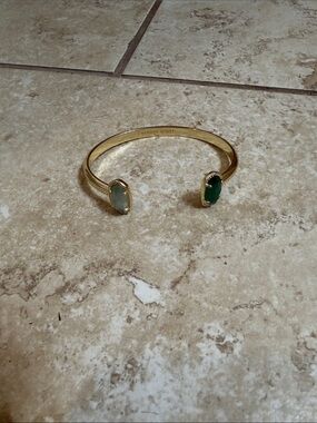 Kendra Scott Gold Open Cuff Bracelet with Light Green and Dark Green Stones